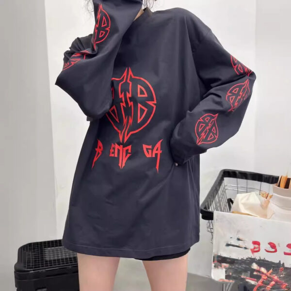 Foreign trade cross-border high version Paris B's classic LOGO split printing casual versatile long-sleeved T-shirt tops for men and women