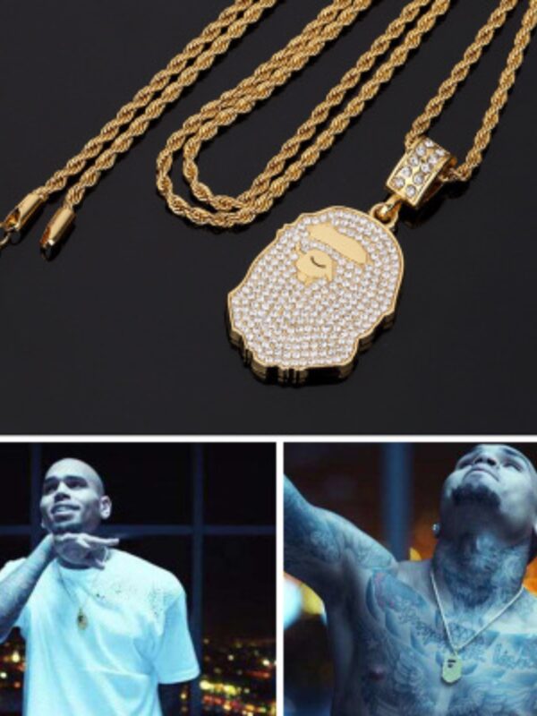 Hiphop Chain Chris Brown Handmade Diamond-inlaid Ape Man's Head Pendant Hip Hop Necklace Accessories