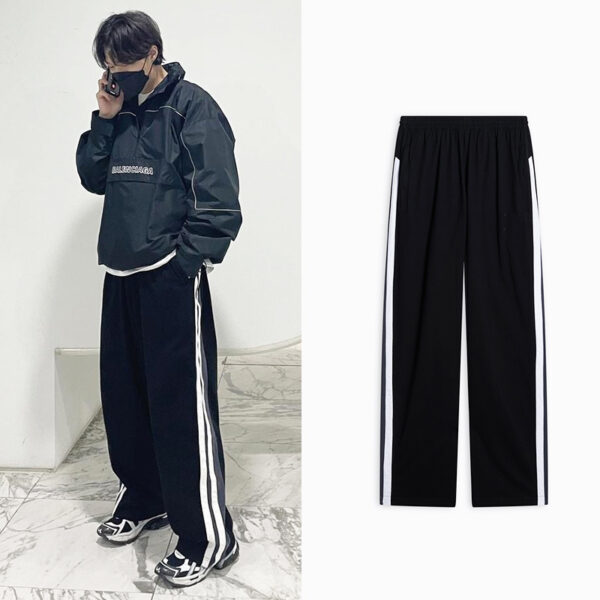 Spring and Autumn Slightly Wrinkled Spliced Contrast Color Double Layer Casual Pants Men's Straight Loose Couple Niche Sport Pants Ins Pants