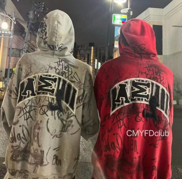 Spot non-stop / 23ss show Manchester United Sater hand-painted graffiti mud bat old wrecked zipper hoodie