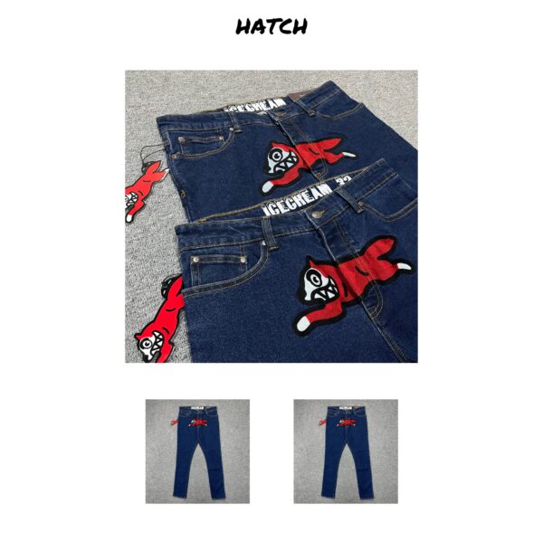 [SF Express all year round] Flying Dog Jeans Embroidered Small Leg Pants High Street Hip-Hop American Trendy Pants