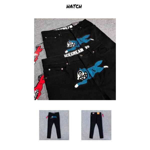 [Open all year round] Flying Dog Jeans Embroidered Blue Dog Skinny Pants High Street Hip-Hop Slim Leg Pants