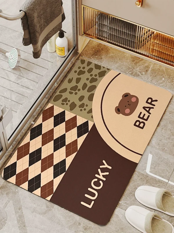 Fashionable brand cartoon cartoon camouflage ape bear bathroom water absorption floor mat Diatom mud anti-slip bathroom door