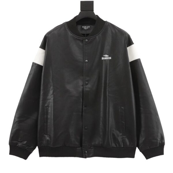 Blcg 3M small logo embroidered color block leather jacket