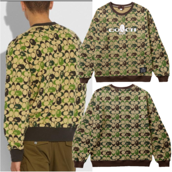 20FW autumn and winter fashion brand new product BAPE x coach co -branded full -printed camouflage ape man printed men's and women's pullover round neck sweater