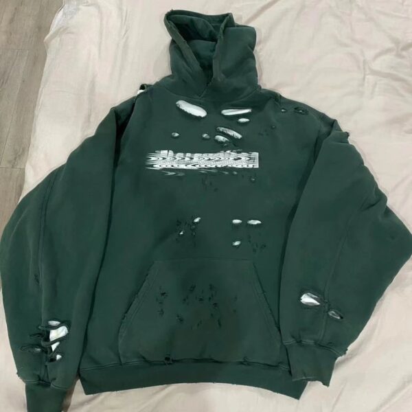 (Ready stock) Independent BAL21fw dark green wormhole hoodie explosion destruction letter hoodie sweatshirt hot style ready stock shipped in seconds made by myself