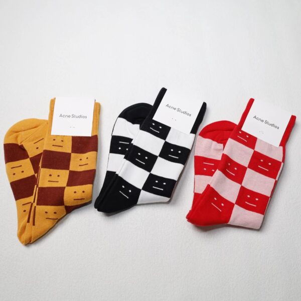 ac square expression smiling face striped plaid socks men and women trendy brand sports socks long socks wz