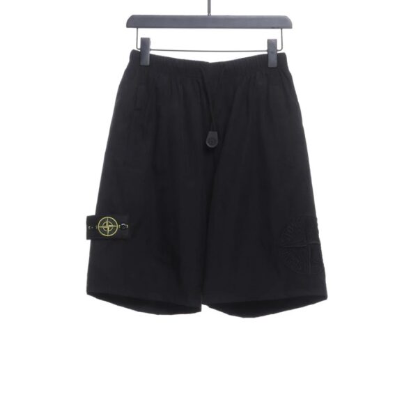 StoneIsland Stone Island side compass large embroidered shorts black