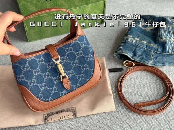 [Original Single Level] High-quality GG new denim bag in stock 21 early spring Gucci blue denim mini jackie bag armpit portable female trend